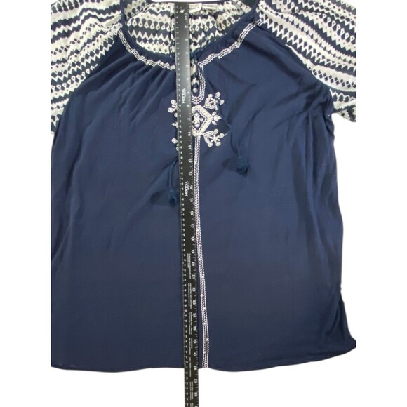 New Direction Womens Top 1X Boho Chic Embroidered w/Zig Zag Sleeves Navy Blue ** - Picture 7 of 12